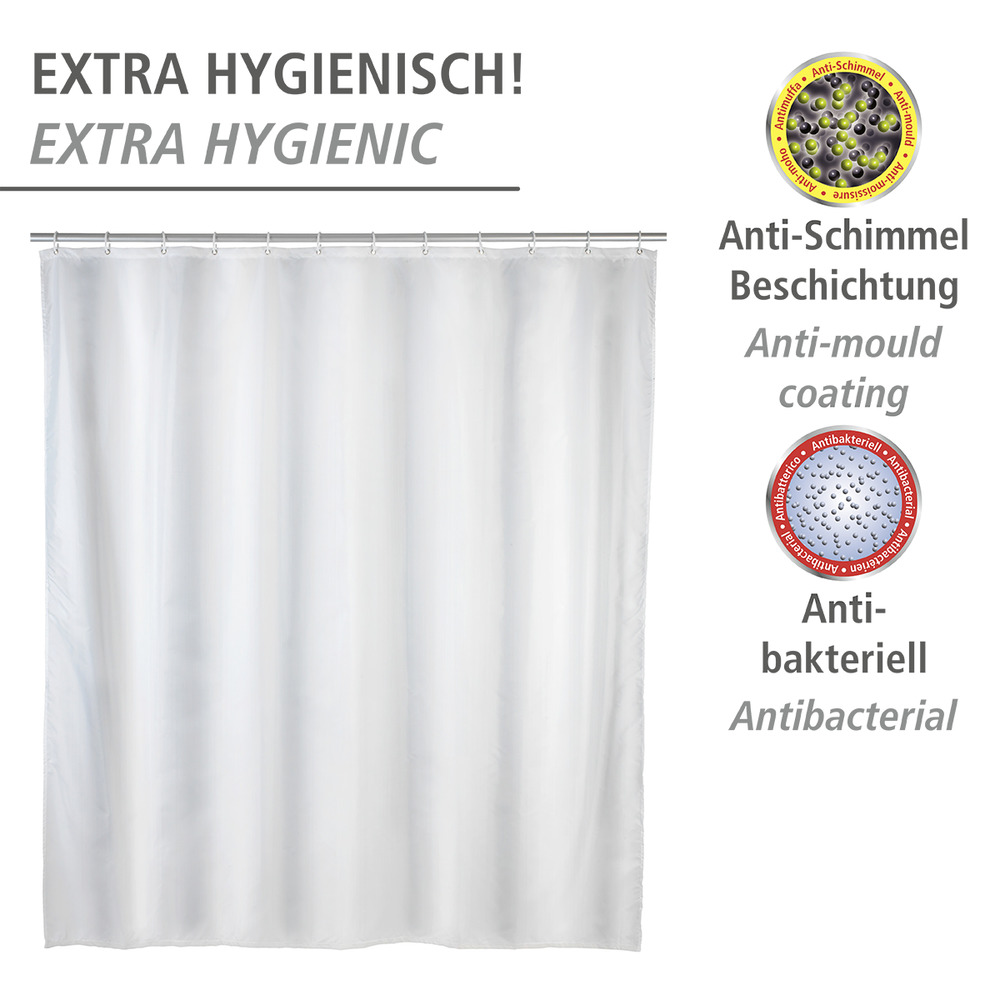 Anti-Schimmel Duschvorhang Uni White  Textil (Polyester), 120 x 200 cm, waschbar