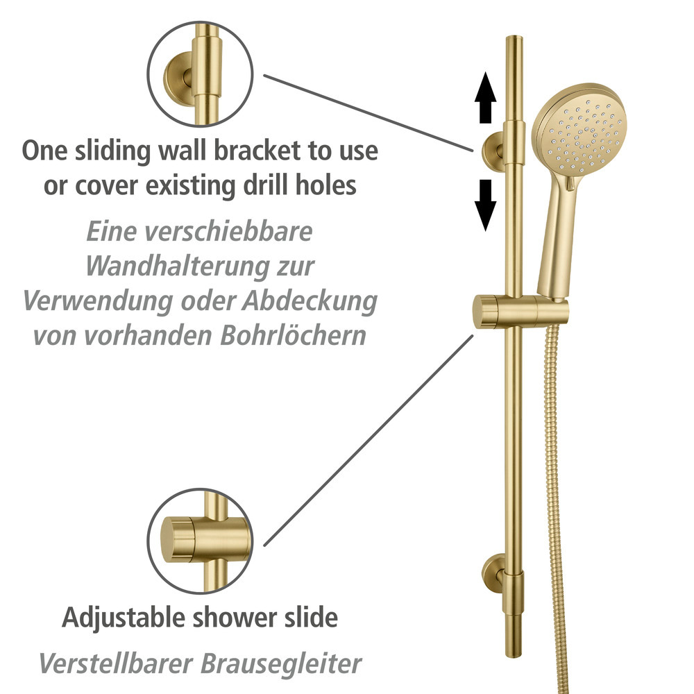 Brauseset Mod. Young Gold matt  Länge Stange: 66 cm