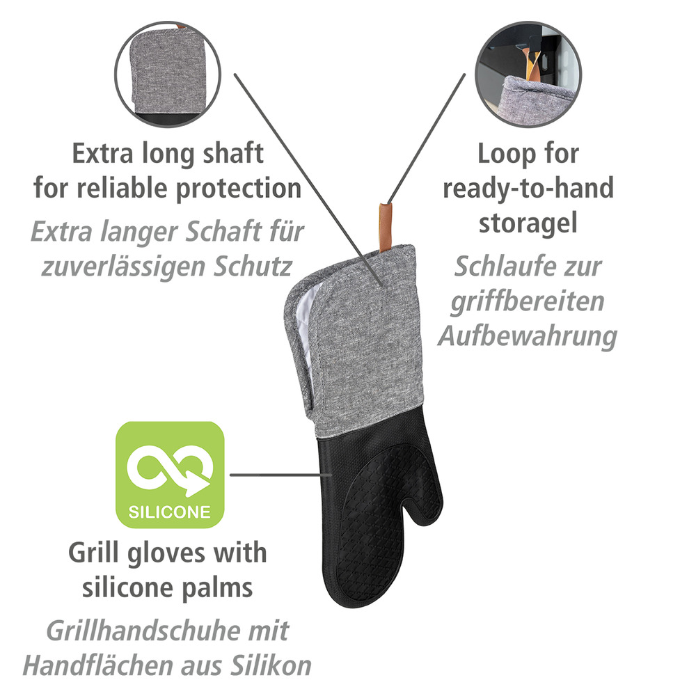 Topfhandschuhe Silikon Mod. Ada Schwarz, 2er  Handflächen aus Silikon