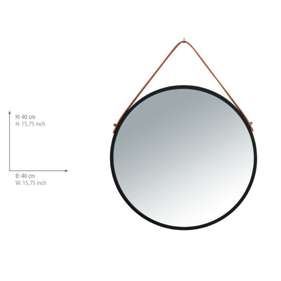 Wandspiegel Mod. Borrone rund  mit Aufhänge-Riemen