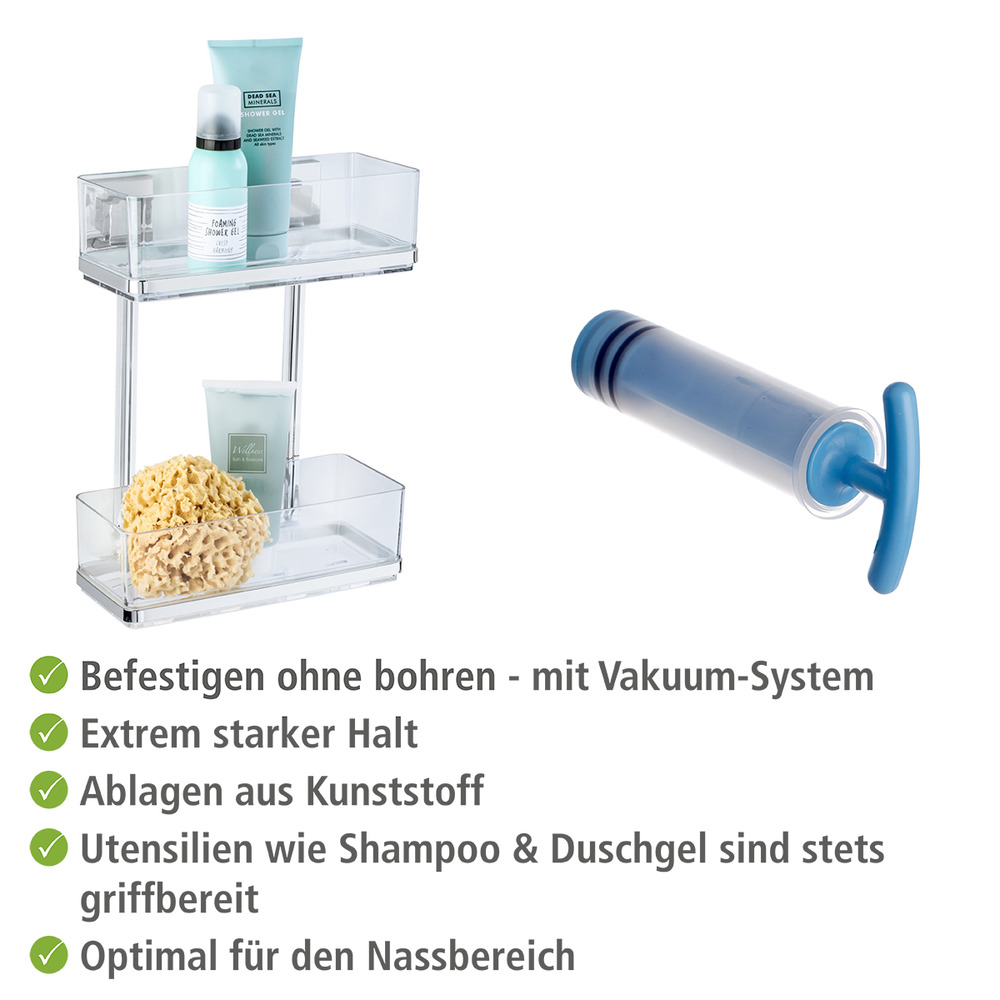 Vacuum-Loc® Edelstahl Wandregal 2 Etagen Mod. Quadro  Befestigen ohne bohren