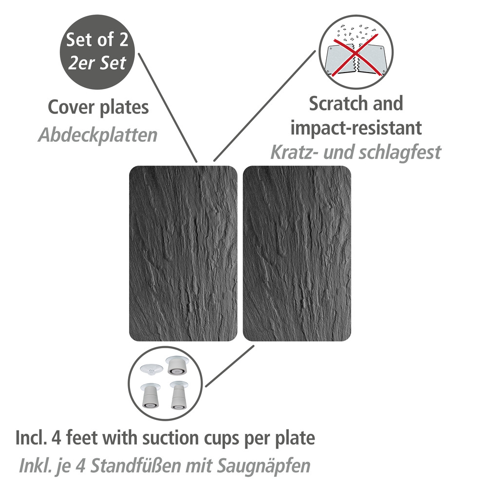 XL-Glasabdeckplatte Universal Schiefer, 2er Set  extra groß, für alle Herdarten