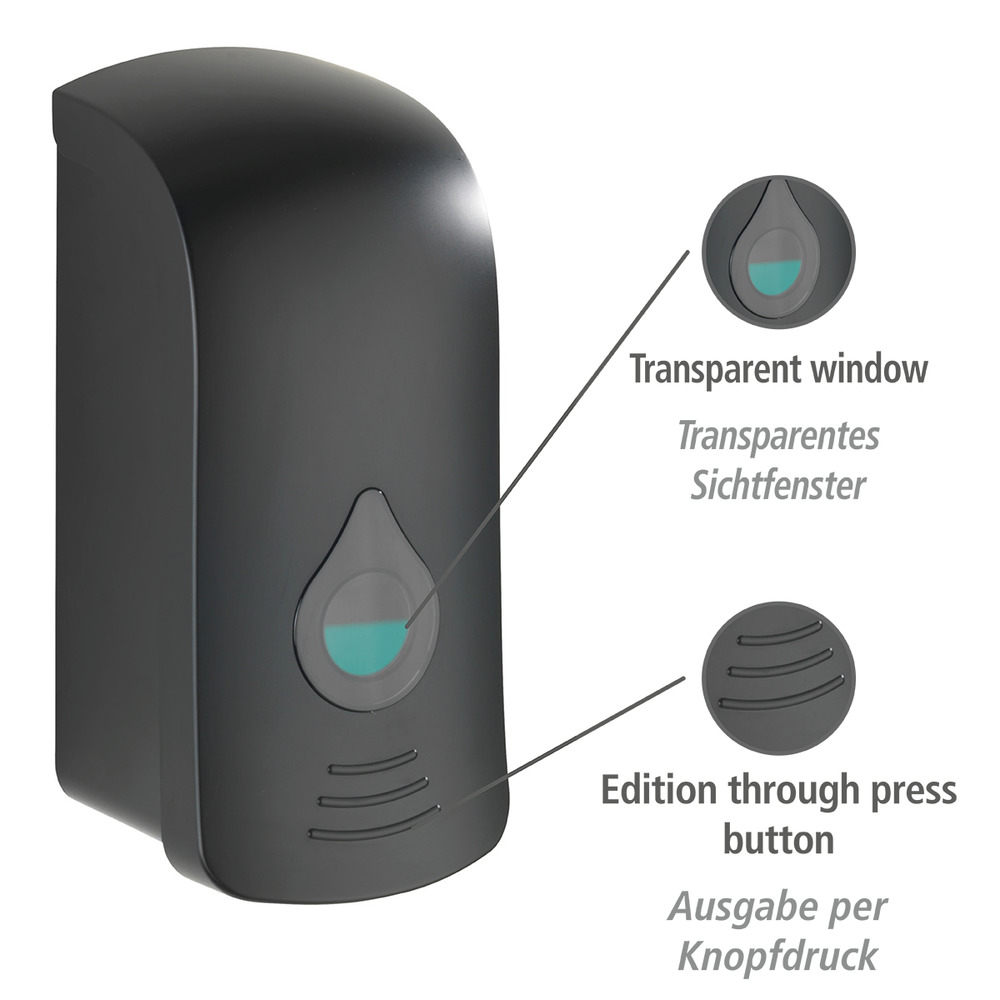 Desinfektionsmittel- und Seifenspender Mod. Ranera L Schwarz, Befestigen ohne bohren, 740 ml  Befestigen ohne Bohren