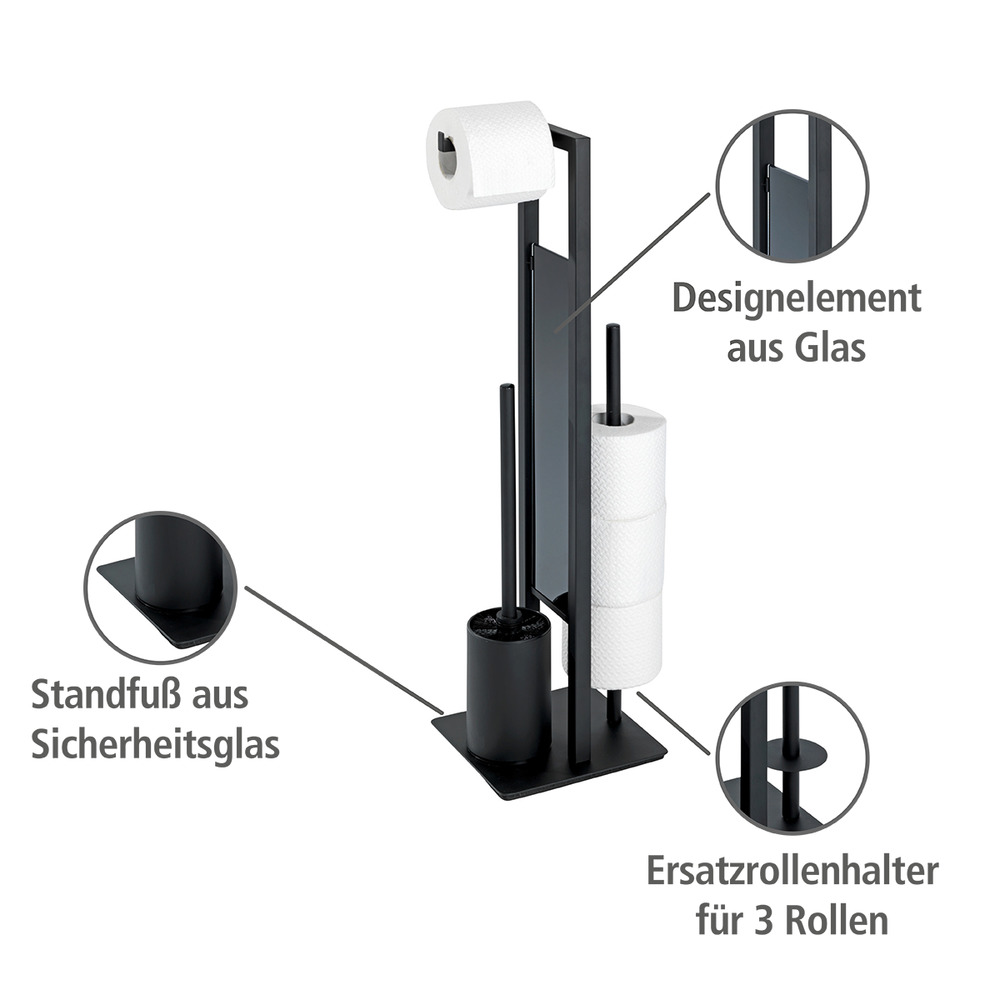 Stand WC-Garnitur Mod. Rivalta Schwarz matt  integrierter Toilettenpapierhalter und WC-Bürstenhalter