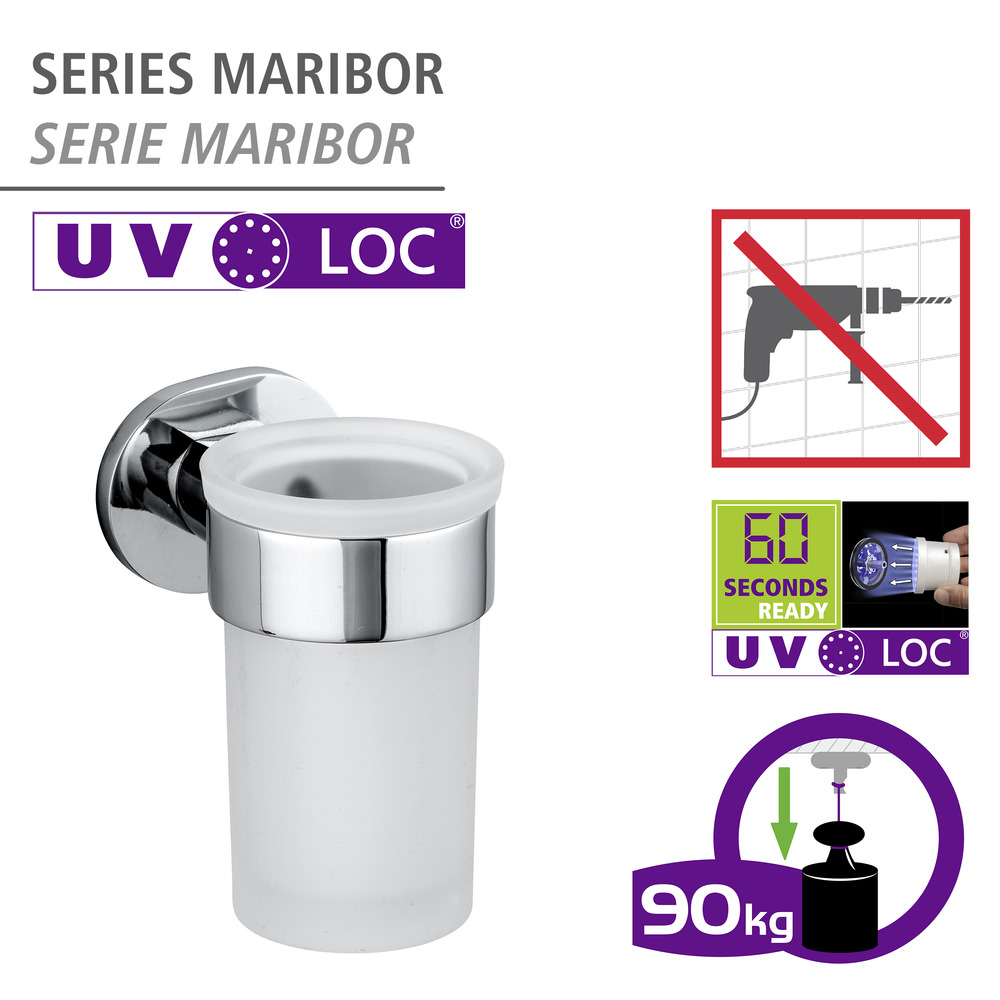 UV-Loc® Zahnputzbecherhalter Mod. Maribor   Befestigen ohne Bohren mit innovativem Klebesystem