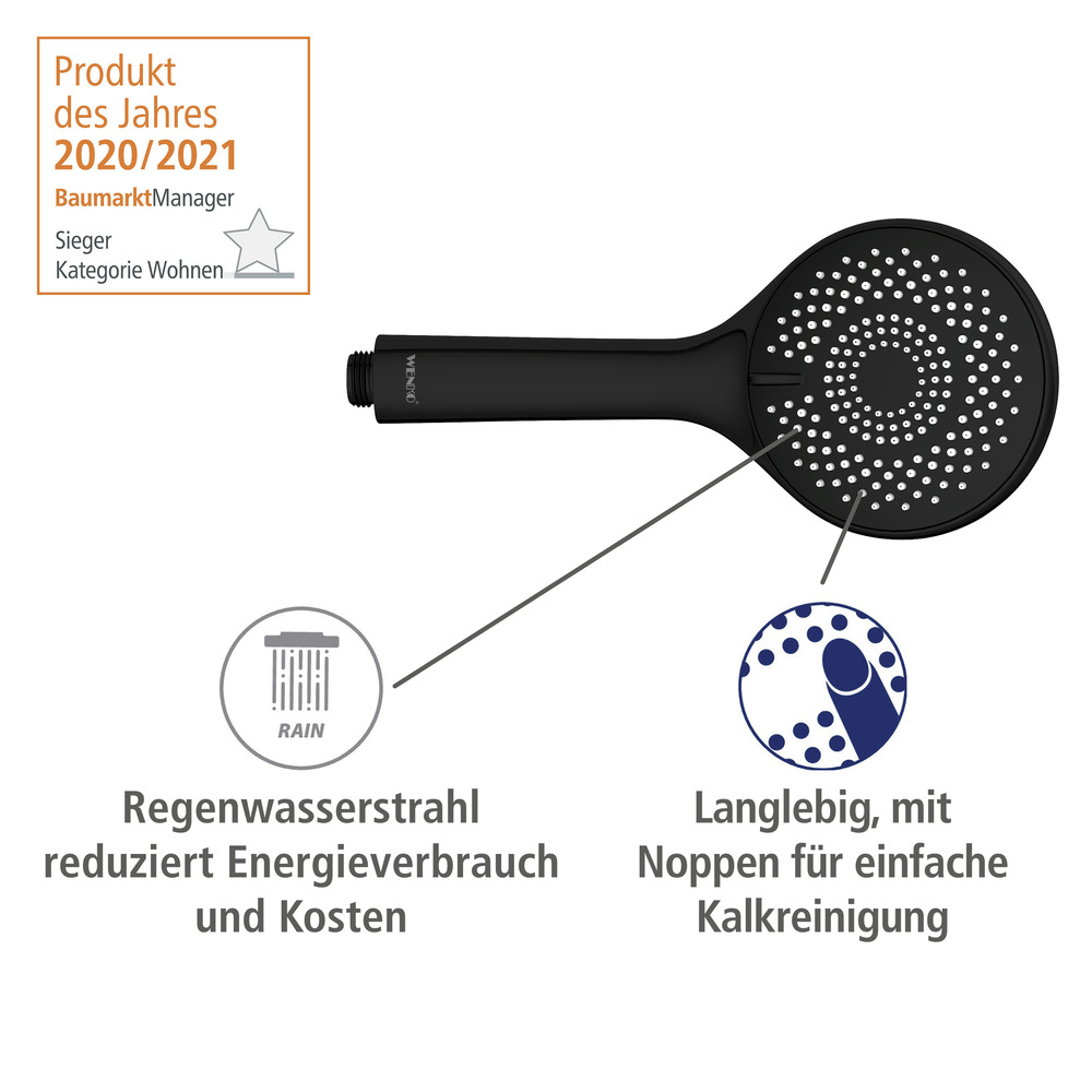 Brauseset Watersaving Schwarz  Länge Stange: 70 cm