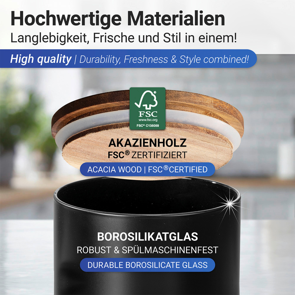 Aufbewahrungsdose Mod. Mio Schwarz 1,4 L  aus Borosilikatglas