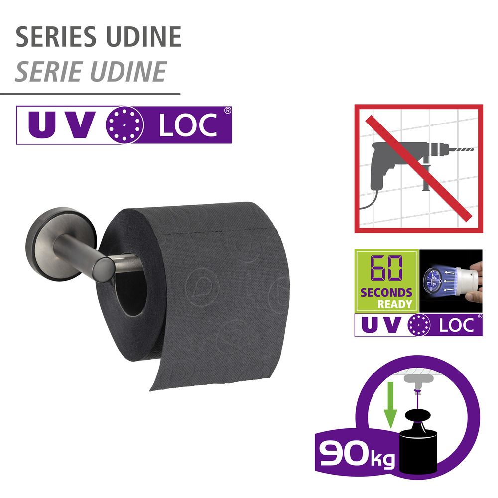 UV-Loc® Toilettenpapierhalter Mod. Udine  Befestigen ohne Bohren mit innovativem Klebesystem