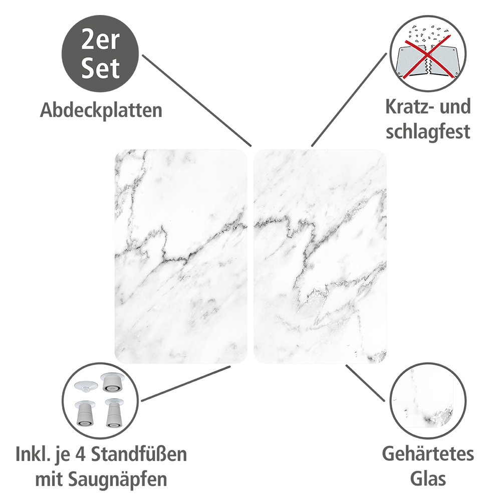 Herdabdeckplatte Universal XL Marmor, 2er Set  für alle Herdarten geeignet