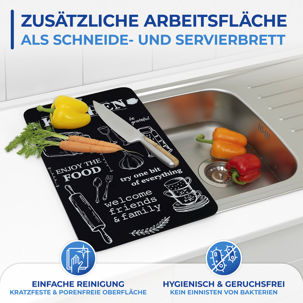 Abdeckpl. Univ. 2er KITCHEN RULES  auch als Schneidbrett und Wandblende nutzbar