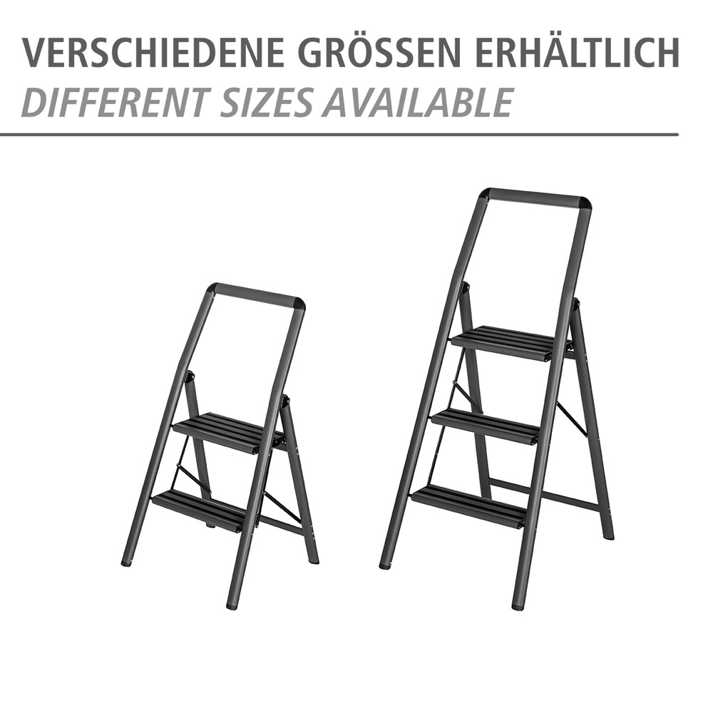 Alu-Klapptrittleiter Compact 2-stufig Dunkelgrau  leichte & rutschfeste Haushaltsleiter, Sicherheits-Stehleiter