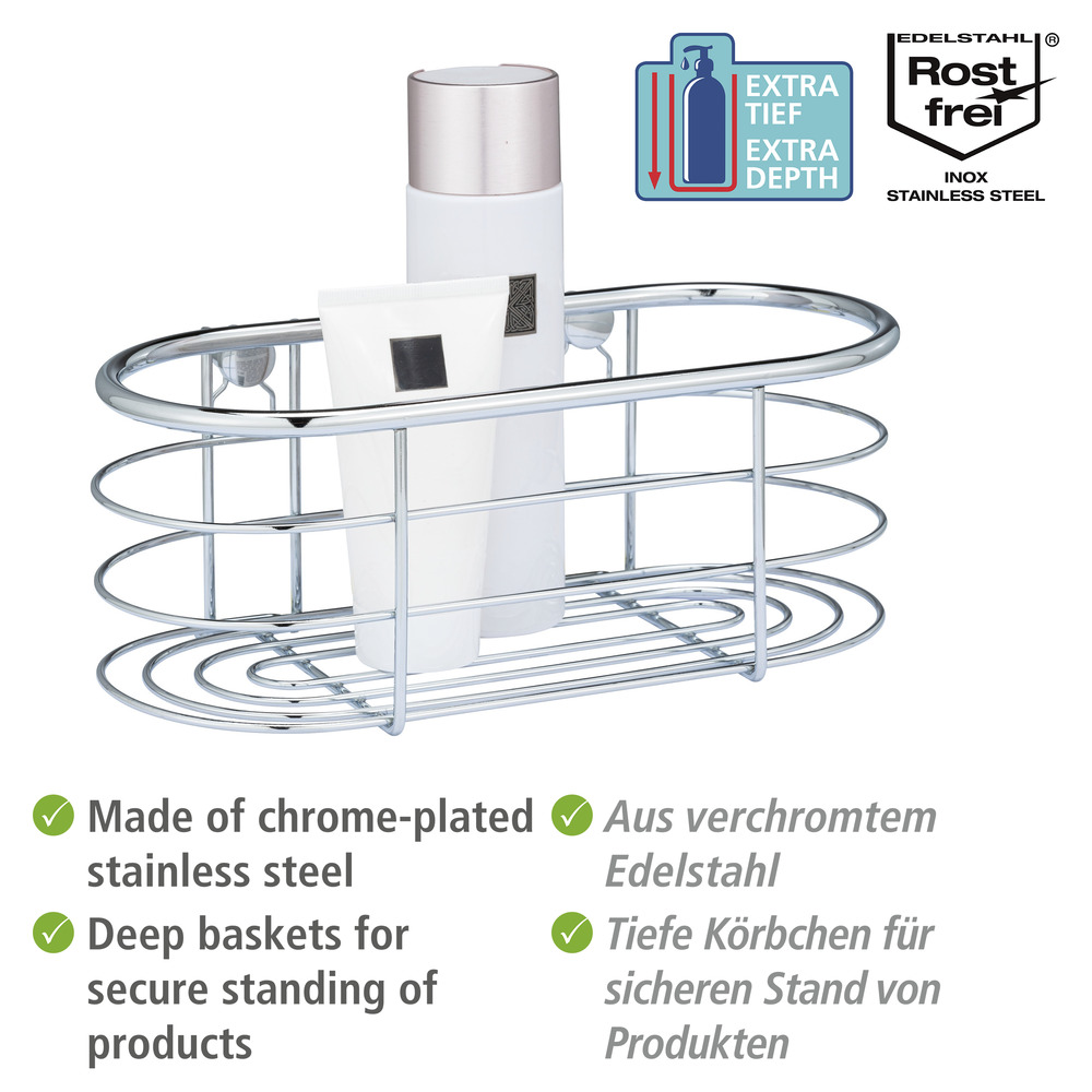 Edelstahl Wandablage Mod. Trestina  Extra tiefer Korb für Shampoo- und Duschgelflaschen